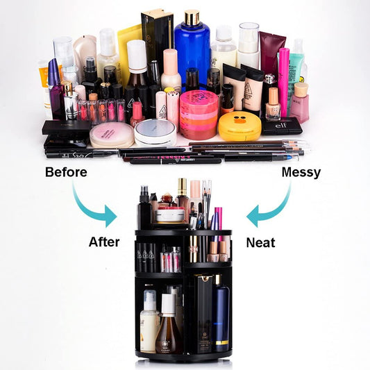 360° Rotating Makeup Organizer – Adjustable, Durable & Spacious