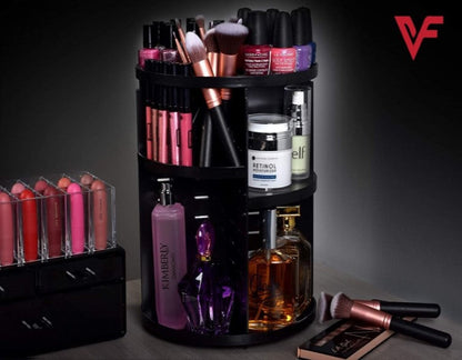 360° Rotating Makeup Organizer – Adjustable, Durable & Spacious
