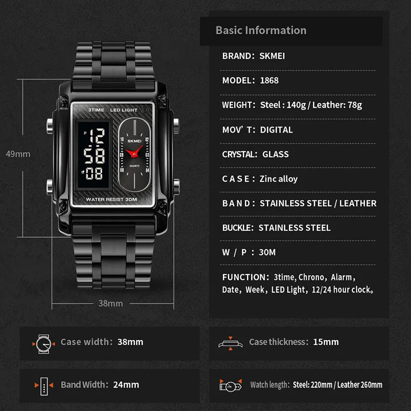 Men's SKMEl 8681 Casual Three Time (Digital Analog Luxury Watch)