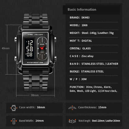 Men's SKMEl 8681 Casual Three Time (Digital Analog Luxury Watch)