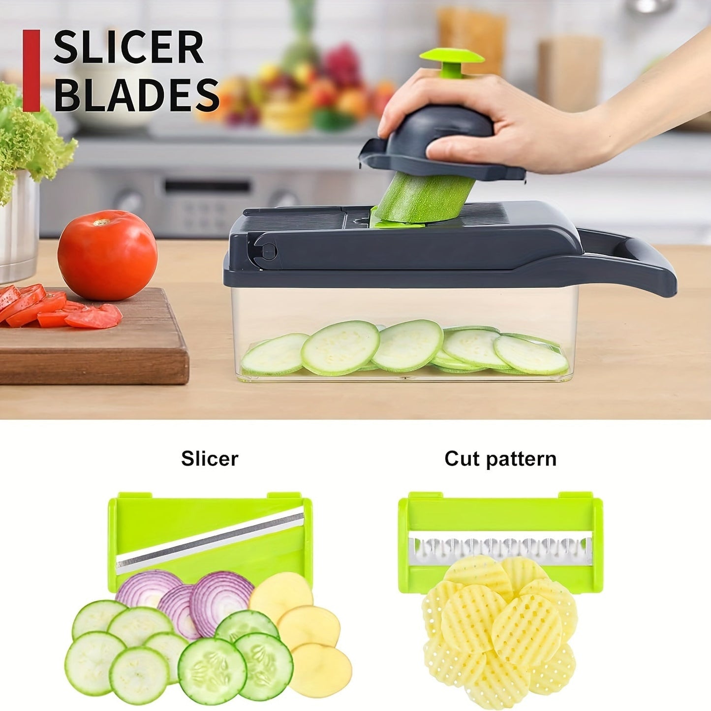16-In-1 Vegetable Dicer & Chopper with Container | Multifunctional Manual Vegetable Slicer Cutter with Drain Basket