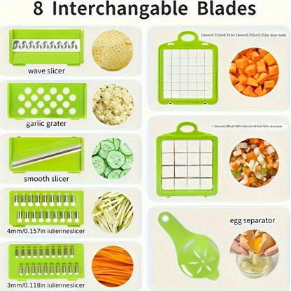 16-In-1 Vegetable Dicer & Chopper with Container | Multifunctional Manual Vegetable Slicer Cutter with Drain Basket
