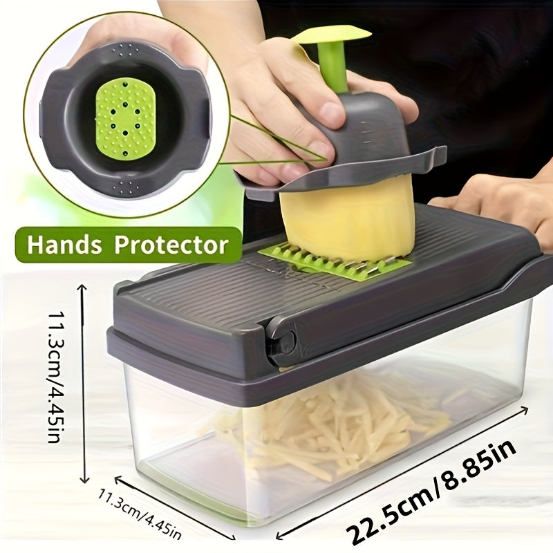 16-In-1 Vegetable Dicer & Chopper with Container | Multifunctional Manual Vegetable Slicer Cutter with Drain Basket