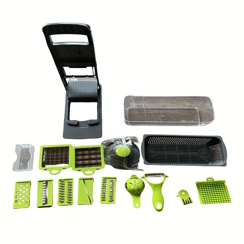 16-In-1 Vegetable Dicer & Chopper with Container | Multifunctional Manual Vegetable Slicer Cutter with Drain Basket