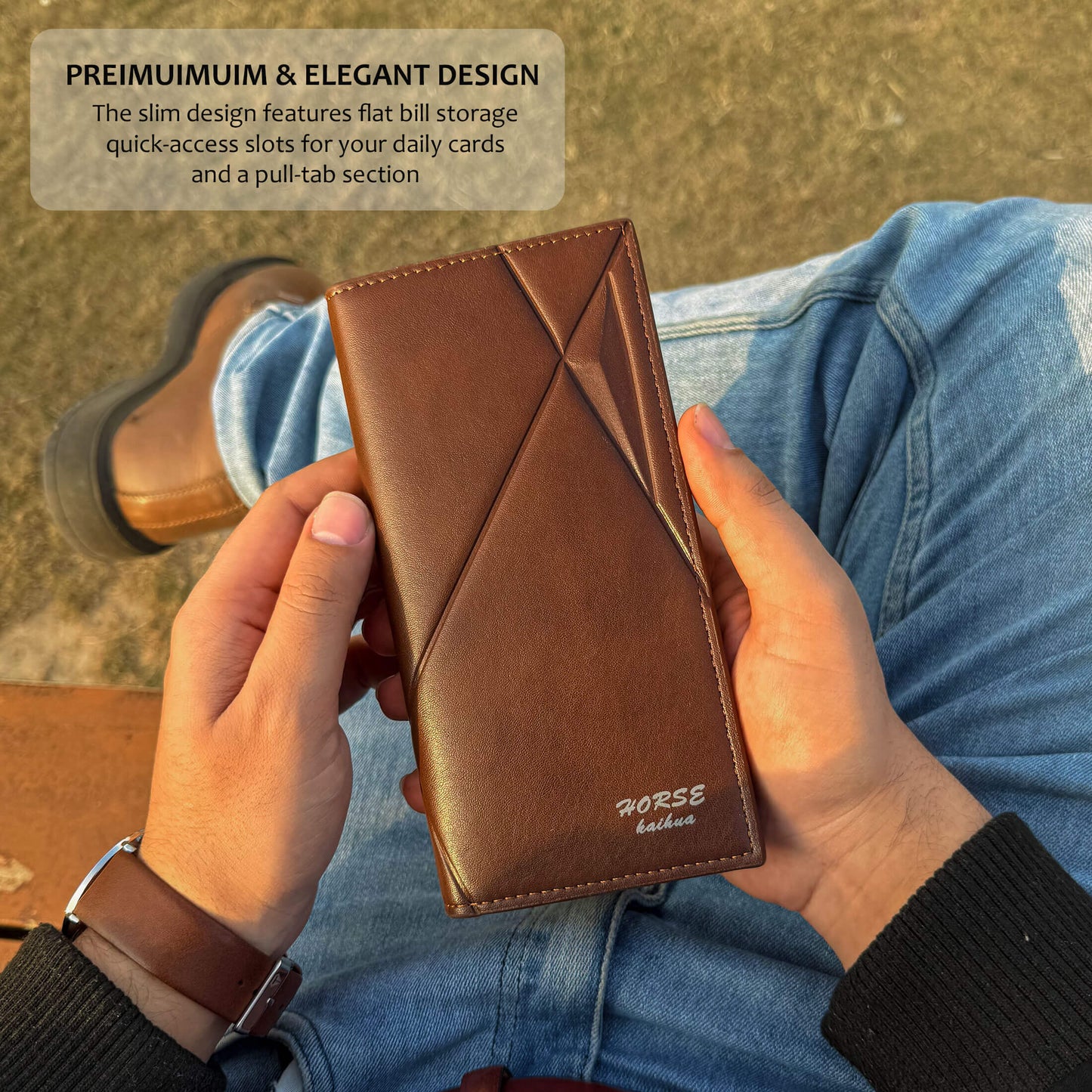 New Imported Long Leather Trifold Wallet For Cash & Cards