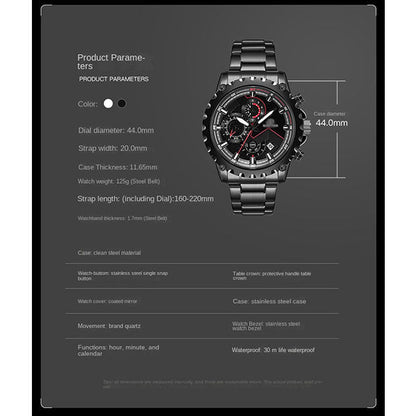 RSNIRW Pro Stainless Steel Men's Quartz Wristwatch