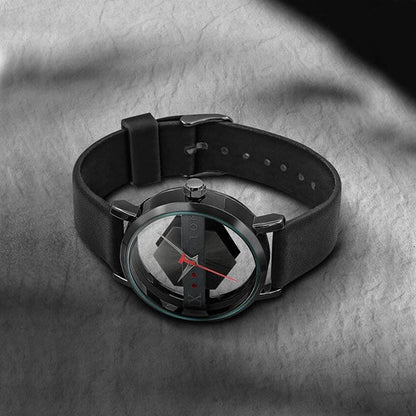 TOMI Men's Top Brand Luxury Watch Creative Half Transparent Watch Genuine Leather Strap